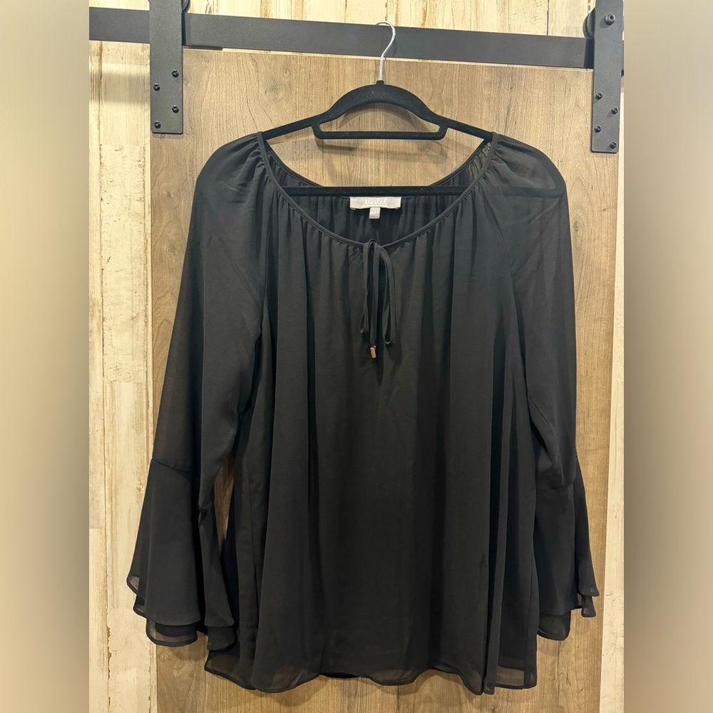 Marled Reunited clothing black sheer bell sleeve blouse size L